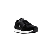 Calvin Klein Jeans women slip on black polyamide sneakers with sleek glossy finish and contrasting white midsole