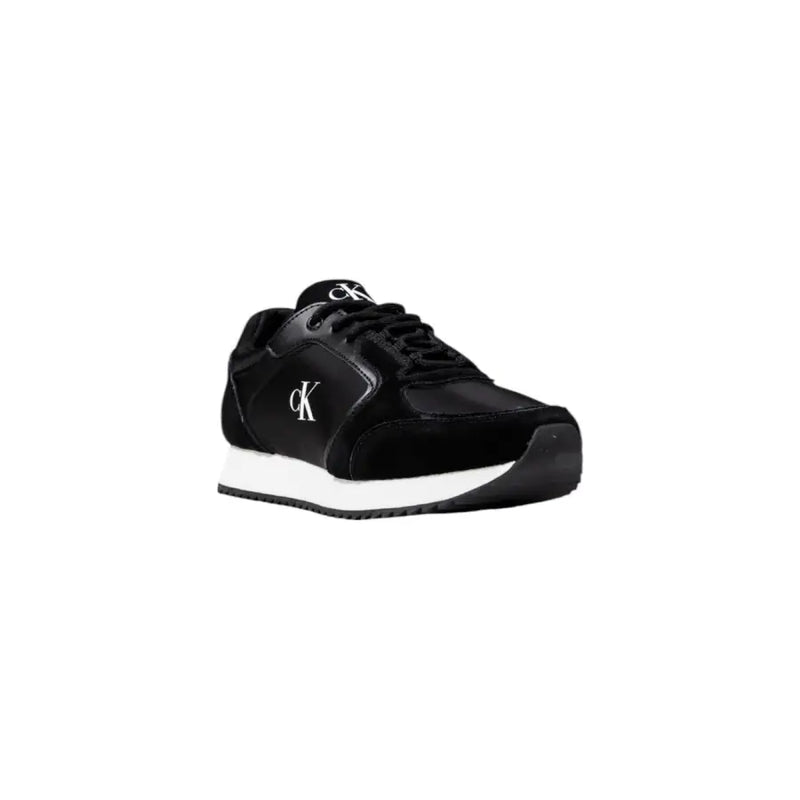 Calvin Klein Jeans women slip on black polyamide sneakers with sleek glossy finish and contrasting white midsole