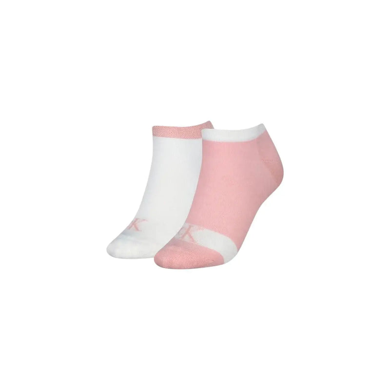 A pair of Calvin Klein Jeans women sneaker socks in pink and white with a subtle puma logo on the foot