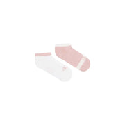 A pair of calvin klein jeans women sneaker socks low-cut ankle style pink with white stripe and solid white with ck branding