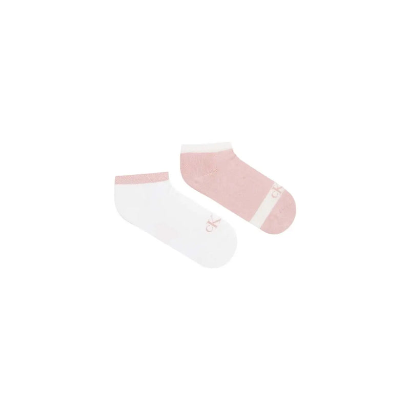 A pair of calvin klein jeans women sneaker socks low-cut ankle style pink with white stripe and solid white with ck branding