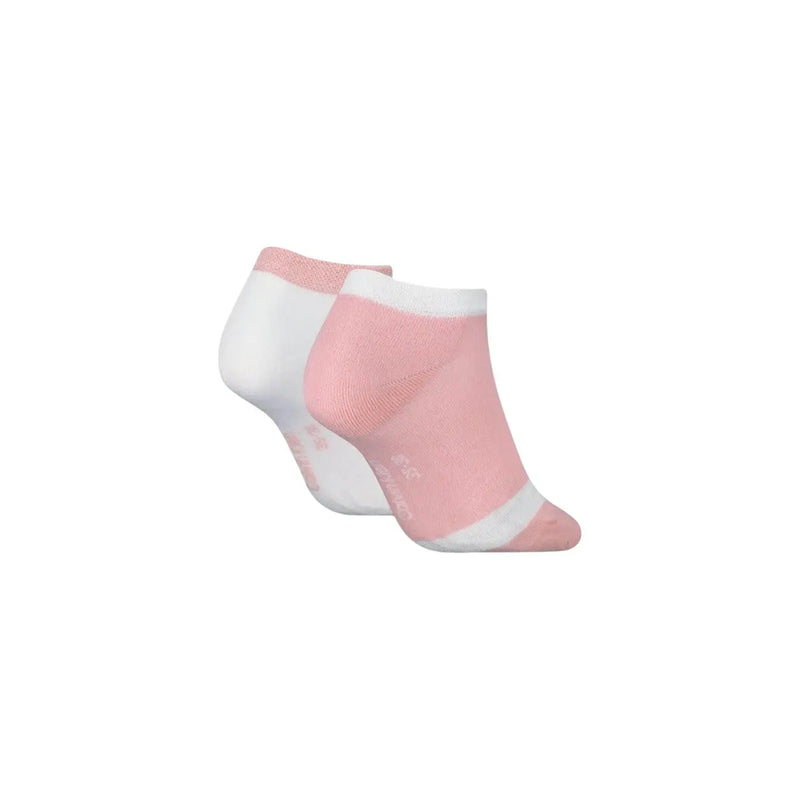 A pair of calvin klein jeans women sneaker socks in pink and white with soft breathable knit fabric