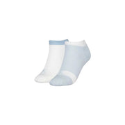 A pair of light blue and white Calvin Klein Jeans women sneaker socks with a textured cuff in a 2 pack