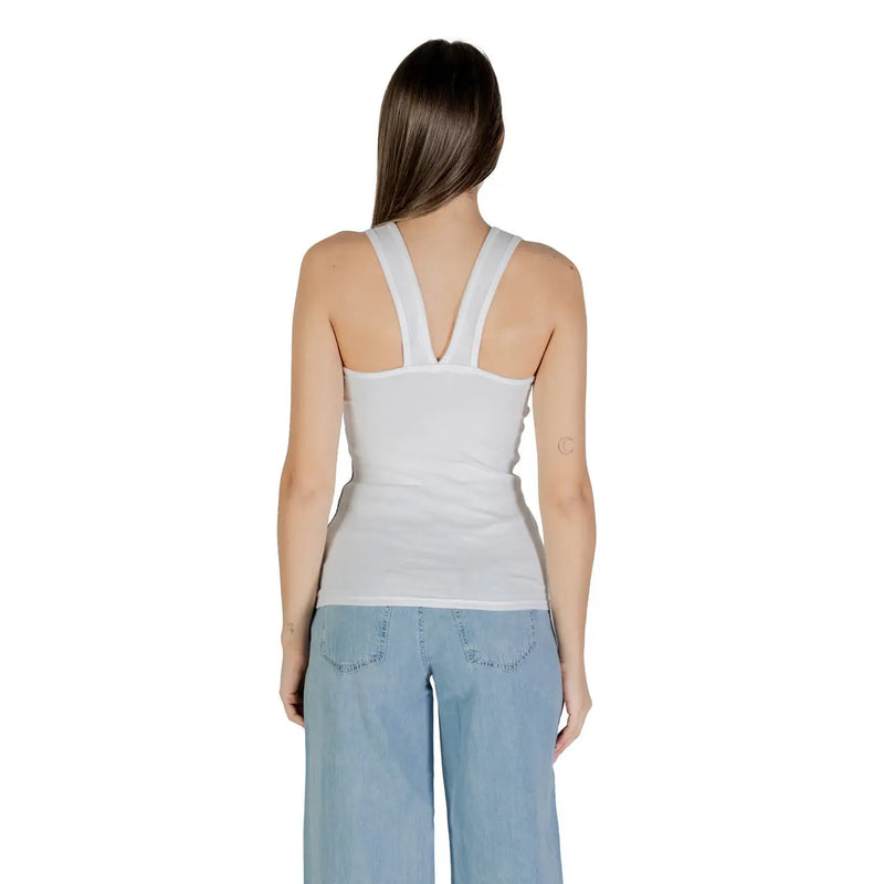 Calvin Klein Jeans women tank top white cotton round neck with smooth form-fitting fabric and clean seams on back side