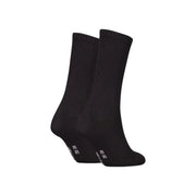 Black ribbed cotton blend crew socks with subtle white logo near the heel from calvin klein jeans women underwear line