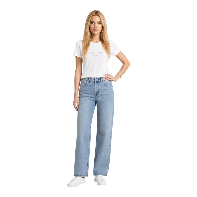 Light-wash denim jeans with straight-leg cut and classic five-pocket design from calvin klein jeans women white cotton t shirt collection
