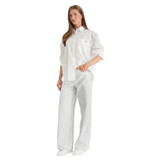 Calvin Klein Jeans women white cotton long classic shirt with subtle embroidered logo on the chest