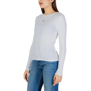 Calvin Klein Jeans women white cotton long-sleeved ribbed knit top with a small embroidered logo on the chest