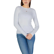 White cotton long-sleeved ribbed knit top with small embroidered logo on chest by Calvin Klein Jeans Women
