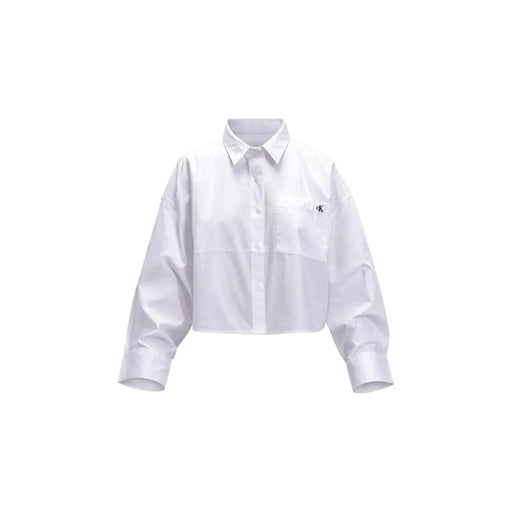 Calvin Klein Jeans women white cotton long sleeve shirt with cropped button-down design and subtle logo on chest