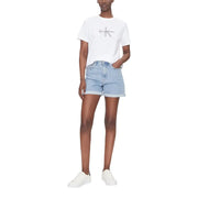 Calvin Klein jeans women white cotton round neck short sleeve t shirt with silver CK logo on the chest