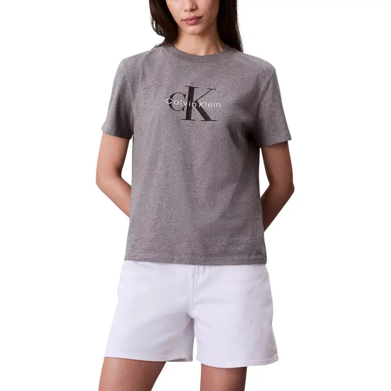 Calvin Klein Jeans Women White Cotton Round Neck Short Sleeve T Shirt