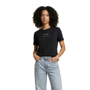 Black calvin klein cotton t shirt for women with a subtle white logo on the chest in a round neck design