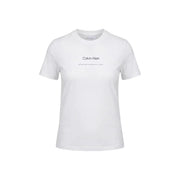 Calvin Klein Jeans women white cotton round neck t shirt with black logo and text printed on the chest