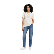 Cream-colored Calvin Klein Jeans women white cotton round neck T-shirt with subtle embroidered logo on the chest