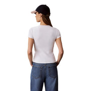 Calvin klein jeans women white fitted cotton round neck short-sleeved t shirt front view