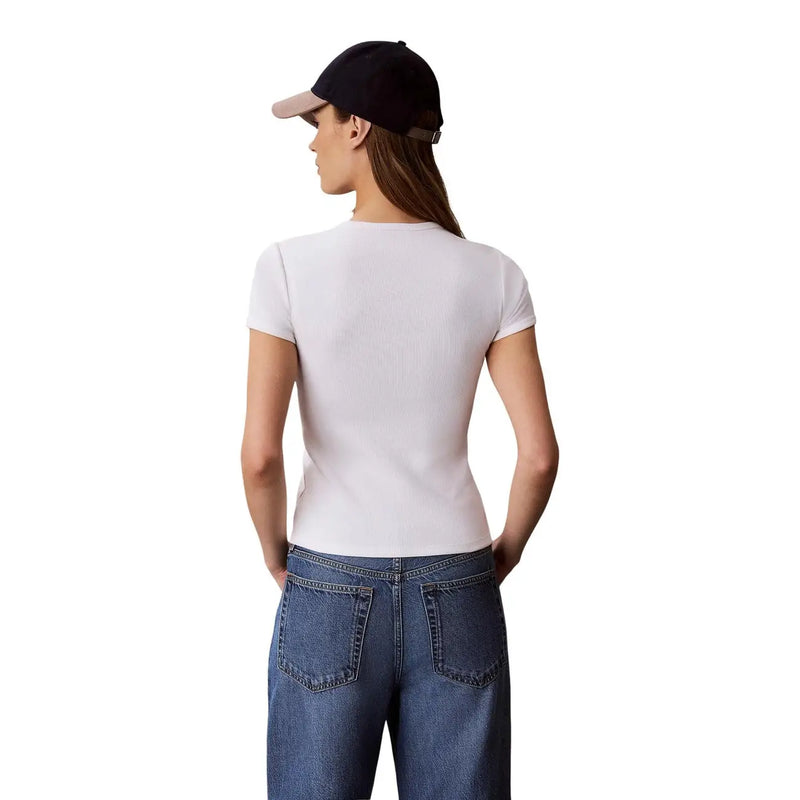 Calvin klein jeans women white fitted cotton round neck short-sleeved t shirt front view
