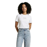 Calvin Klein Jeans women white cotton round neck t shirt with minimalist logo print on the chest