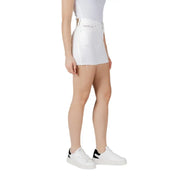 Calvin Klein Jeans women white cotton high-waisted denim mini skirt with a frayed hem front view