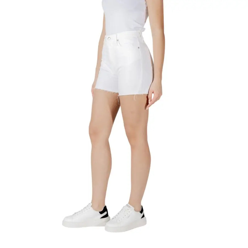 Calvin Klein Jeans women white high-waisted cotton shorts with frayed hem