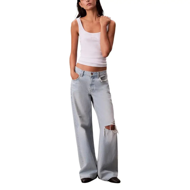 Calvin Klein Jeans Damen Weißes Baumwolltank-Top