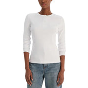 Calvin Klein Jeans women white ribbed long sleeve henley knitwear top in soft knit fabric for casual wear