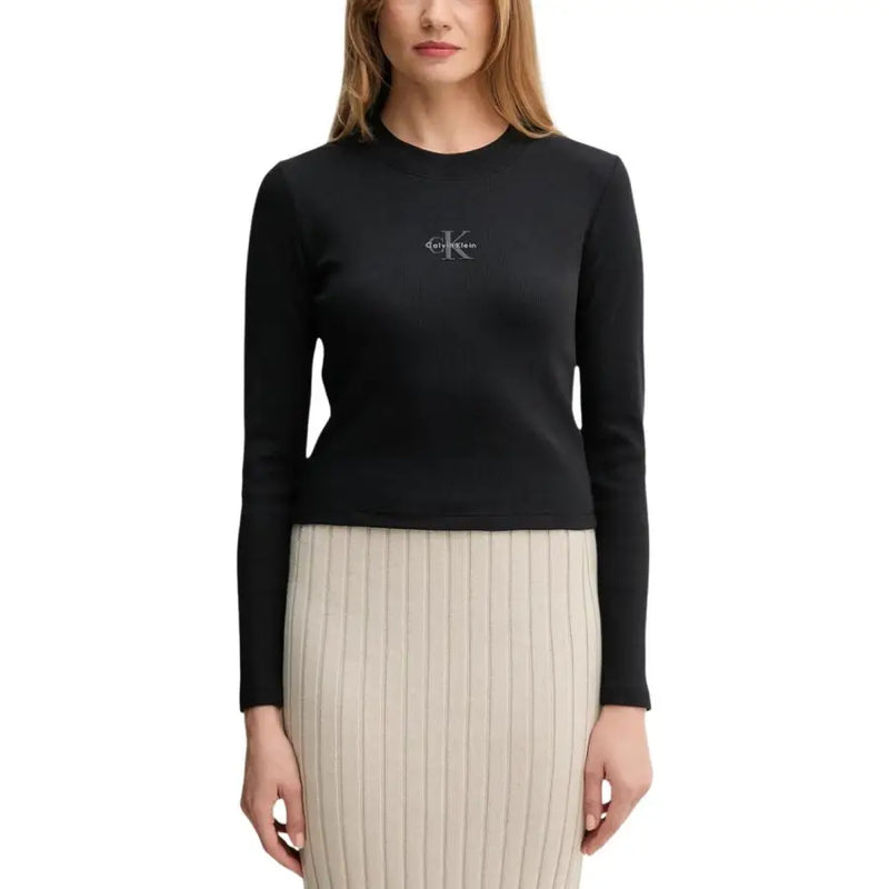 Black Calvin Klein long-sleeved organic cotton t-shirt with embroidered logo