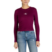 Calvin Klein Jeans maroon long-sleeved crop top with white CK logo
