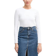 Calvin Klein Jeans women white long sleeve organic cotton t-shirt with subtle embroidered chest logo