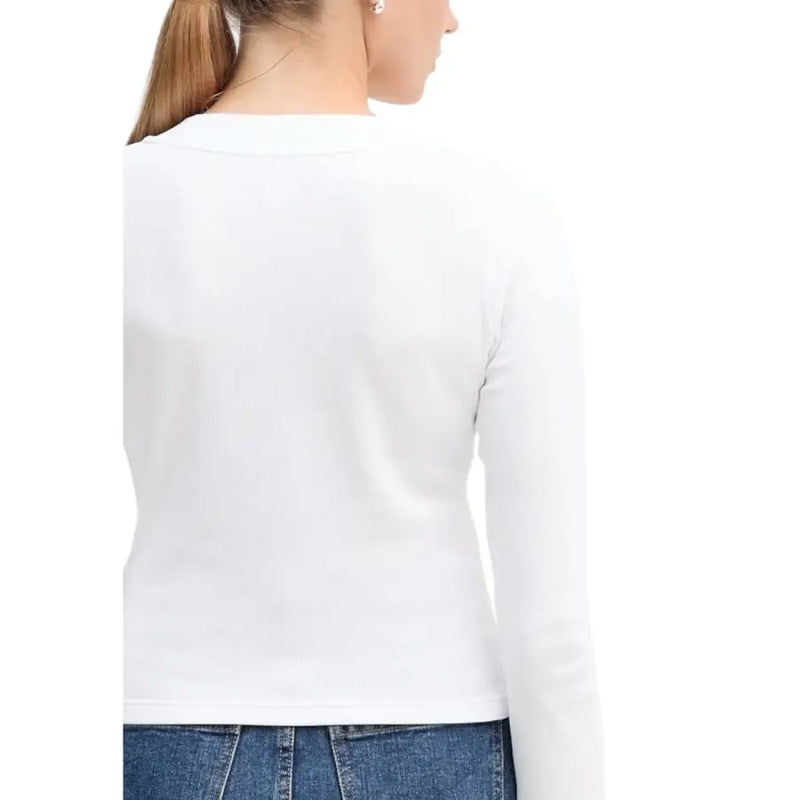 Calvin Klein Jeans women white long sleeve organic cotton t shirt with a crew neckline and fitted smooth fabric