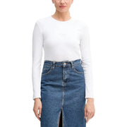 Calvin Klein Jeans women white long sleeve organic cotton t-shirt with subtle embroidered chest logo