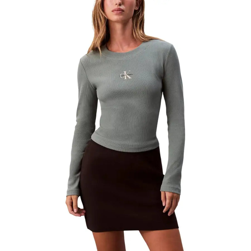 Calvin Klein olive green ribbed long-sleeve organic cotton t-shirt