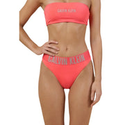 Coral pink calvin klein strapless nylon bikini top with silver logo for women in brazilian beachwear collection