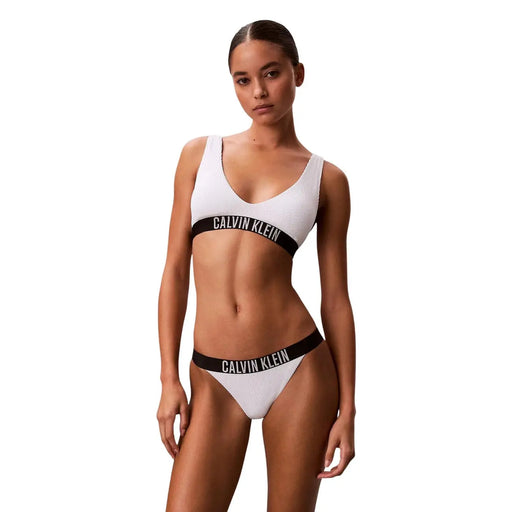 Calvin Klein Jeans women white ribbed nylon bikini set with black logo waistband for Brazilian beachwear
