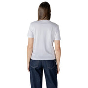 Calvin klein jeans women white print cotton t shirt with short sleeves crew neck and subtle texture