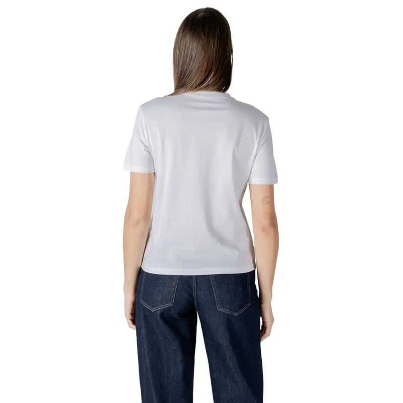 Calvin klein jeans women white print cotton t shirt with short sleeves crew neck and subtle texture