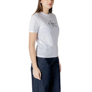 Calvin Klein Jeans women white cotton t-shirt with gray ck logo printed on the chest