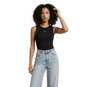 Calvin klein jeans women white sleeveless round neck top shown with a black calvin klein tank top with embroidered logo