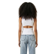 Calvin Klein Jeans women white sleeveless round neck crop top made of cotton with back cutout detail