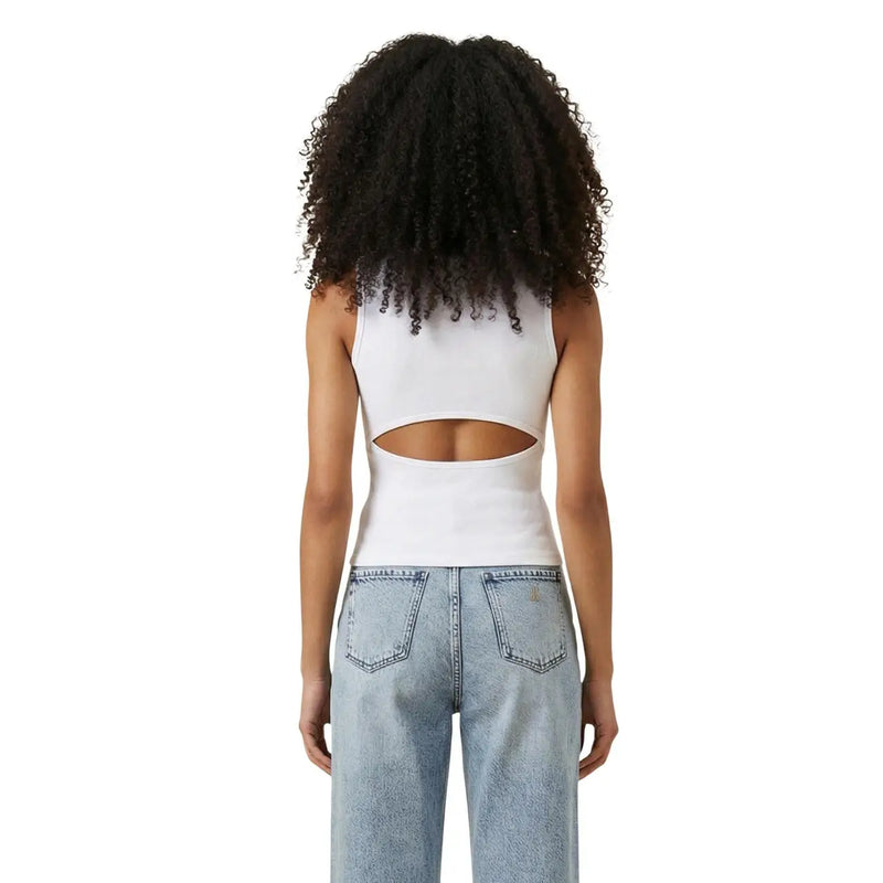 Calvin Klein Jeans women white sleeveless round neck crop top made of cotton with back cutout detail