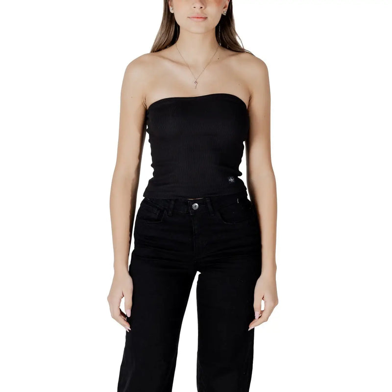 Calvin Klein Jeans women black strapless top with fitted silhouette and subtle texture for stylish wear