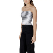 Calvin Klein Jeans women white striped strapless crop top with black and white stripes and small logo on front
