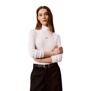 Weißer, langärmeliger Rollkragenpullover aus Baumwollstrick top mit kleinen Stickereien Calvin Klein Jeans Logo auf der Brust