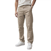 Calvin Klein men beige cotton trousers with khaki chino fabric and classic straight-leg cut with subtle stitching details