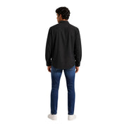 Calvin Klein Schwarzes Herren-Langarmhemd aus Baumwollmischgewebe mit klassischem Kragen und dezenten Ziernähten auf der Vorderseite