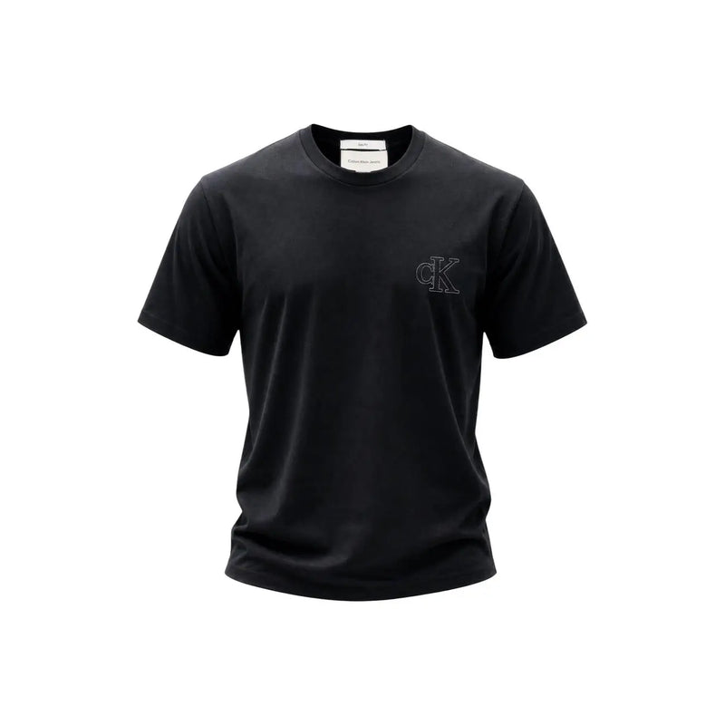 Schwarz Calvin Klein Herren-T-Shirt aus Baumwolle mit dezentem, gesticktem CK-Logo auf der linken Brustseite