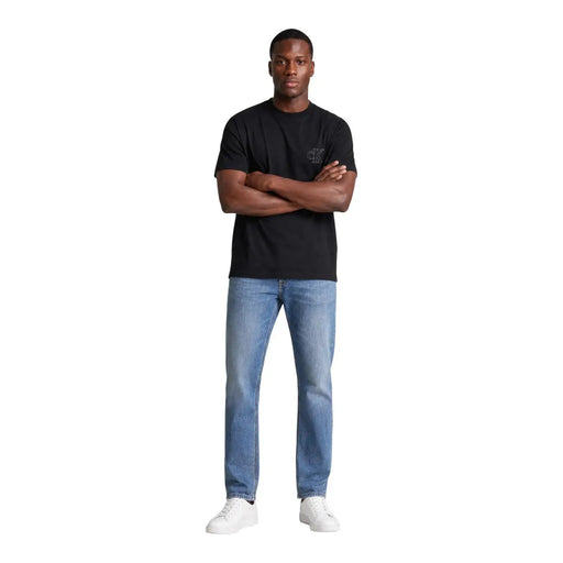 Calvin Klein men black cotton t shirt with subtle embroidered logo on the left chest casual wear