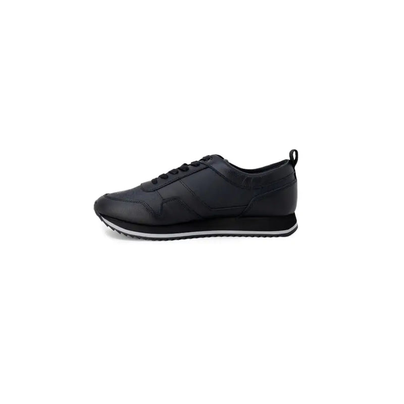 Calvin Klein men black leather sneaker with white midsole and black laces for modern style and comfort