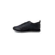 Calvin Klein men black leather sneaker with white midsole and black laces for modern style and comfort