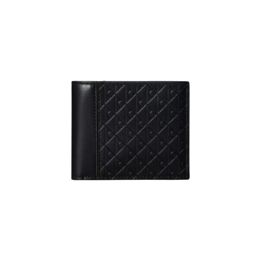 Calvin Klein Portefeuille homme en cuir noir avec motif losange texturé sur le devant et côtés lisses et brillants, 11 x 9,5 cm